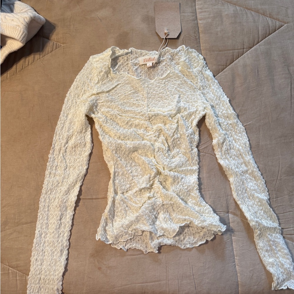 Zara Textured Cream Long Sleeve Blouse